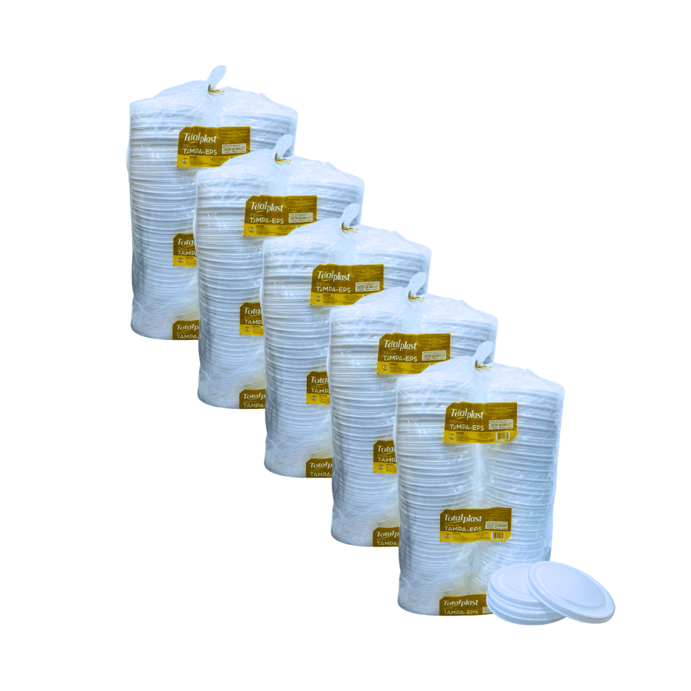 Kit 5 Pacotes de Tampa Marmitex Isopor TOTALPLAST – 50 Unidades Cada - e - dona