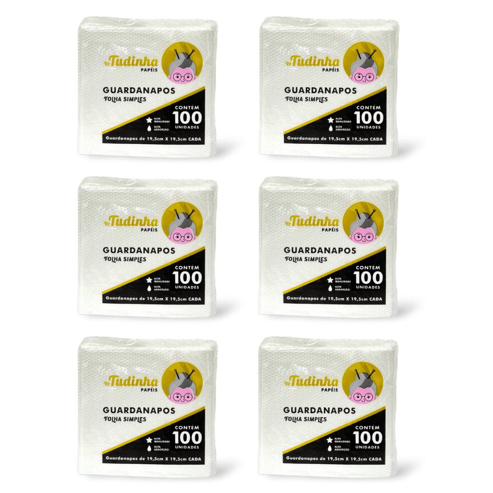 Kit 6 Pacotes de Guardanapo 19,5x19,5cm Vó Tudinha Folha Simples com 100 folhas - e - dona