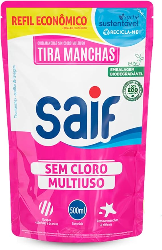 Kit Alvejante S/ Cloro 1 Litro + Refil 500ml Saif - e - dona