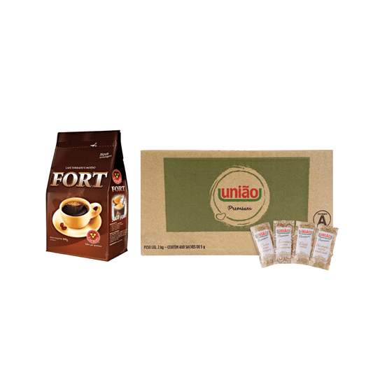Kit Café Fort 500g + Açúcar União Premium Sache 5g cada - e - dona