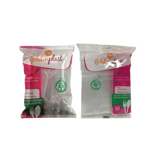 Kit Colher e Garfo Sobremesa Translúcido Goldenplast – 50 Unidades Cada - e - dona