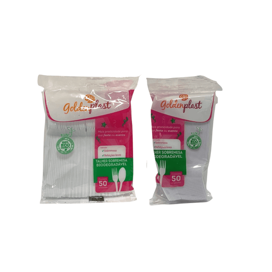Kit Colher Sobremesa 50 Unidades Branca + Garfo Sobremesa 50 Unidades Branca GoldenPlast - e - dona