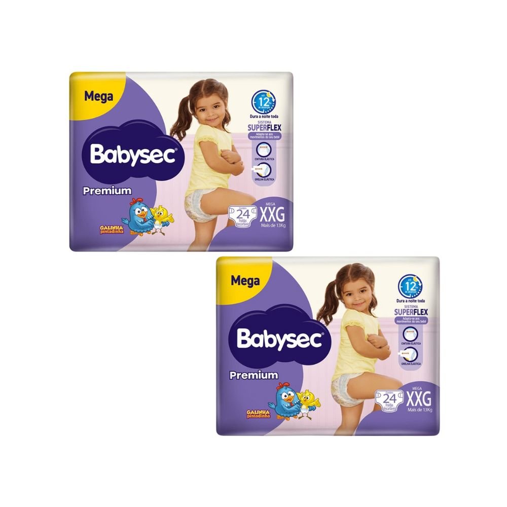 Kit com 2 Pacotes de Fralda Babysec Premium XXG com 24 Unidades - e - dona