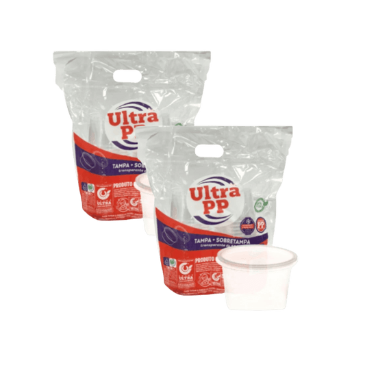 Kit com 2 Pacotes de Pote com Tampa 500ml Ultra Transparente PP – 25 Unidades Cada - e - dona
