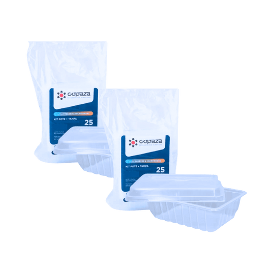 Kit com 2 Potes Retangulares 250ml com Sobretampa Copaza - e - dona