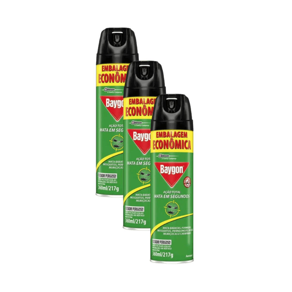 Kit com 3 Inseticidas Baygon Ação Total 360ml - e - dona