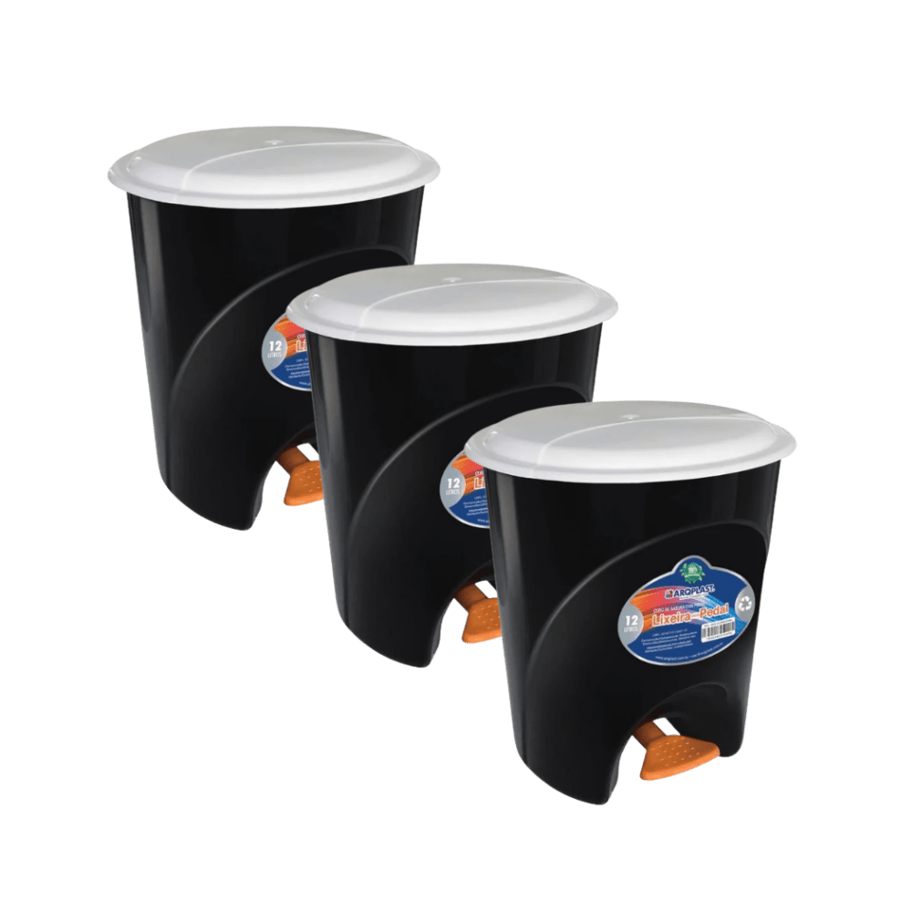 Kit com 3 Lixeiras Fechadas com Pedal 12L - e - dona