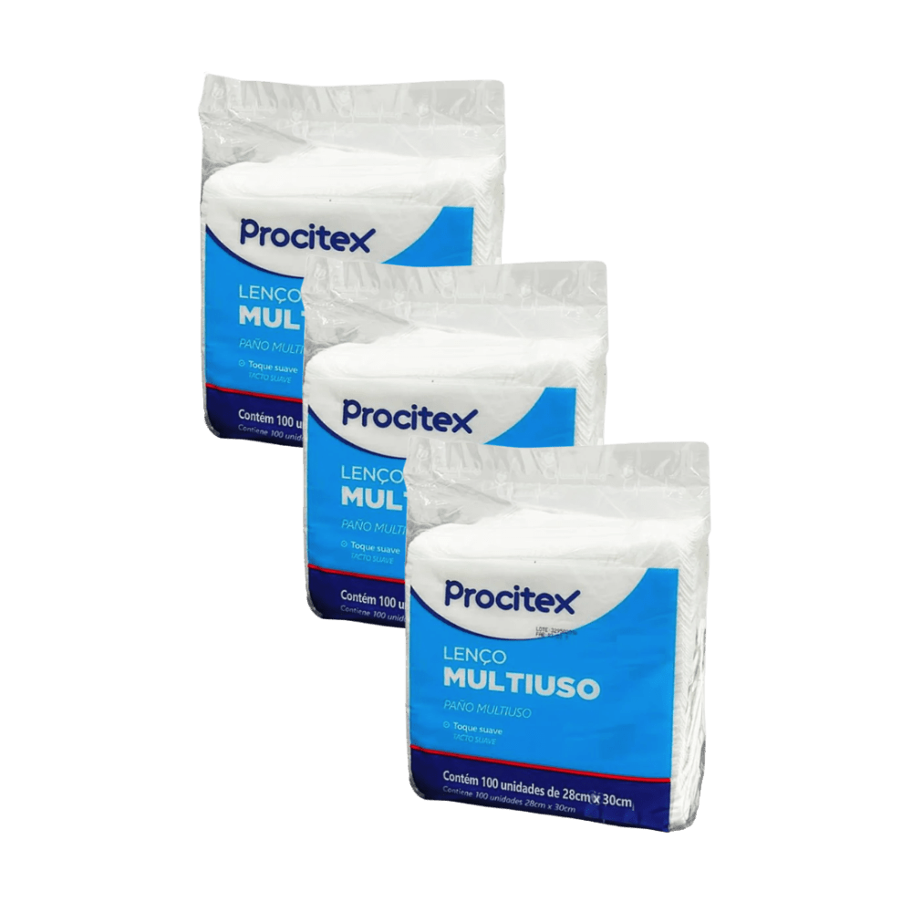 Kit com 3 Pacotes de Lenço para Banho Procitex – 100 Unidades Cada - e - dona