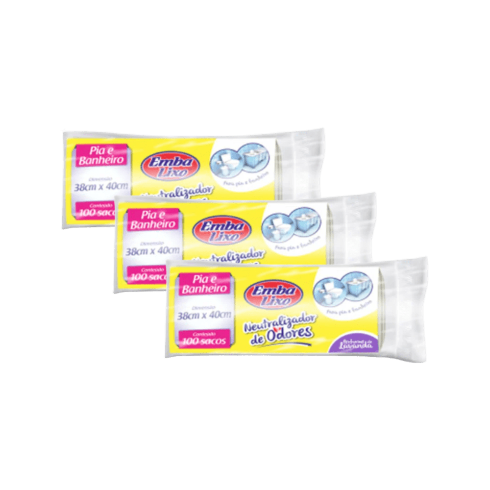 Kit com 3 Pacotes de Sacos de Lixo 38x40cm para Pia/Banho - e - dona