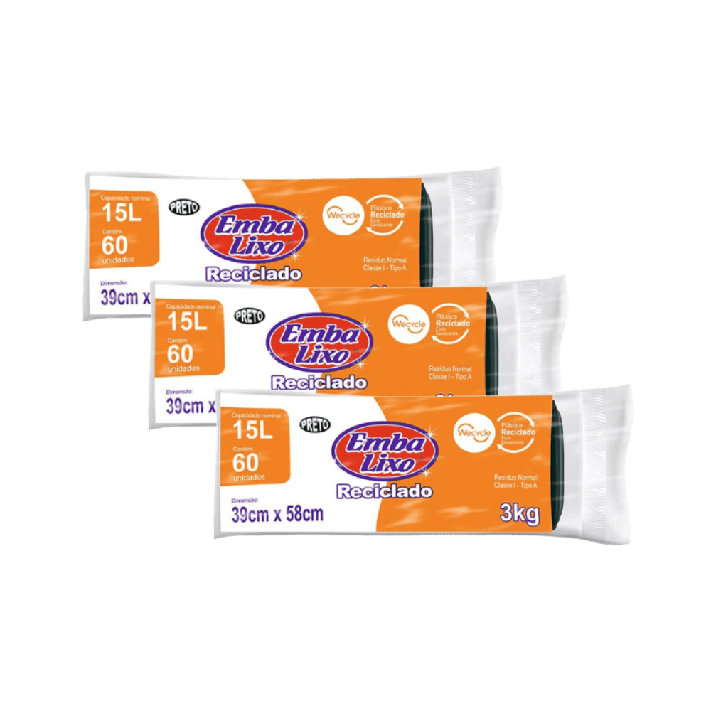 Kit com 3 Pacotes de Sacos para Lixo 15L Preto Rolinho - e - dona