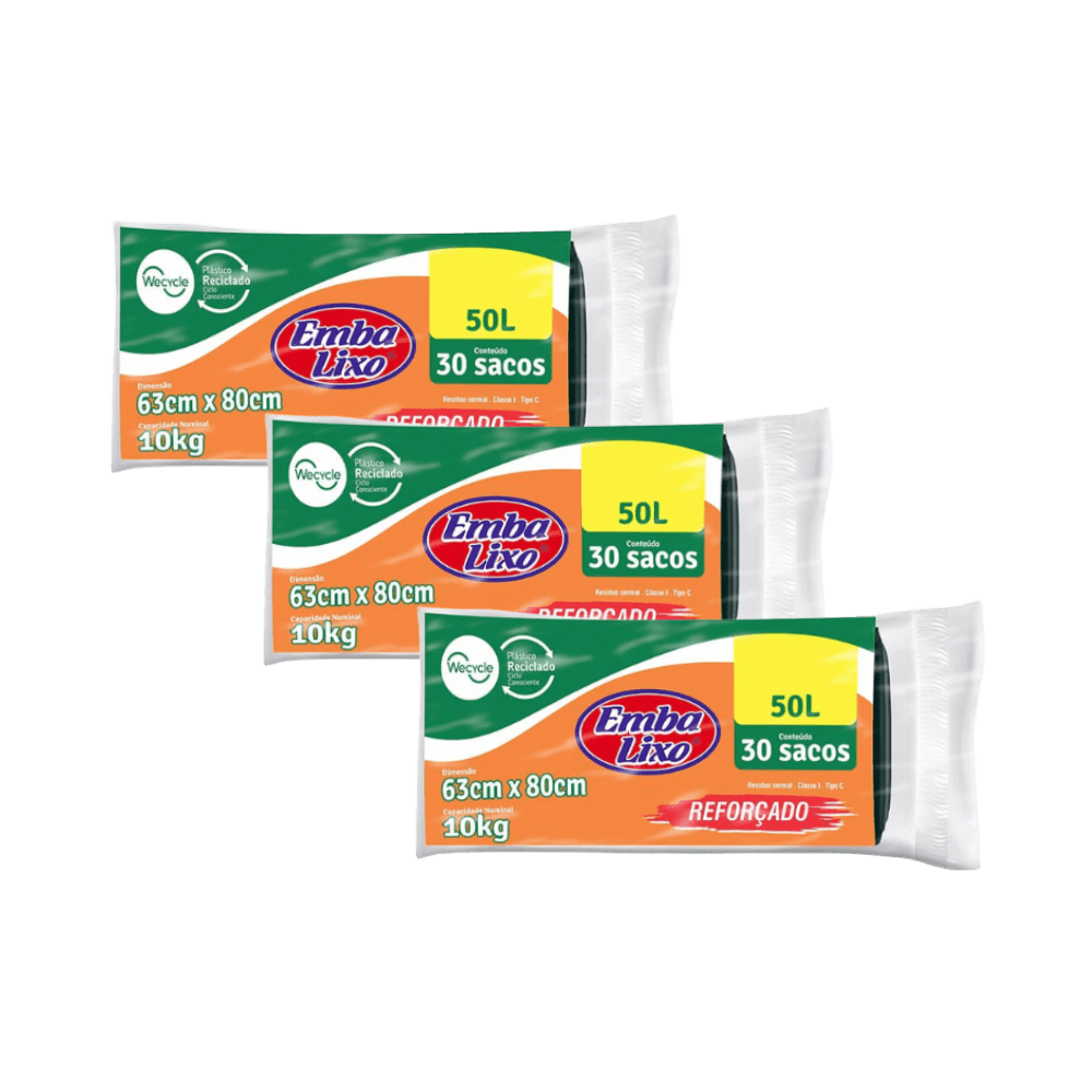 Kit com 3 Pacotes Sacos de Lixo 50L Preto - e - dona