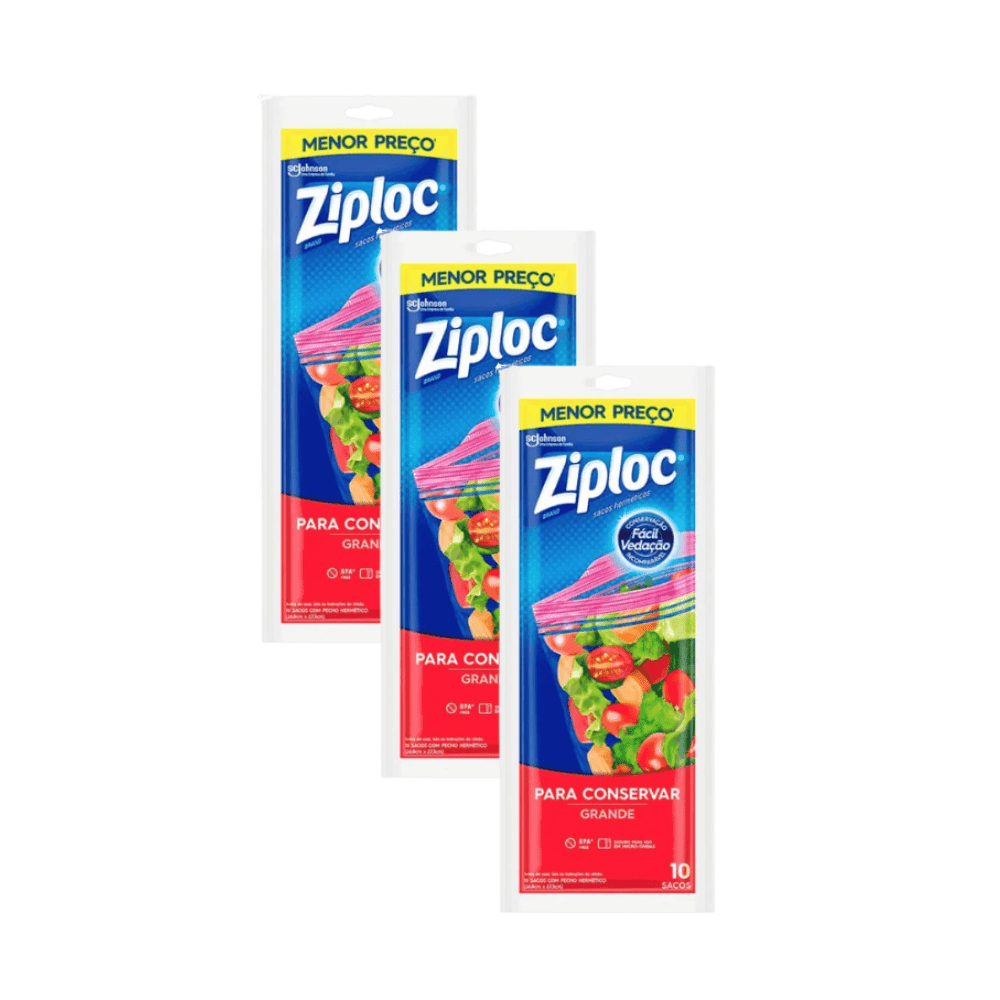 Kit com 3 Sacos Plásticos Zip Grande com 10 Unidades Cada - e - dona