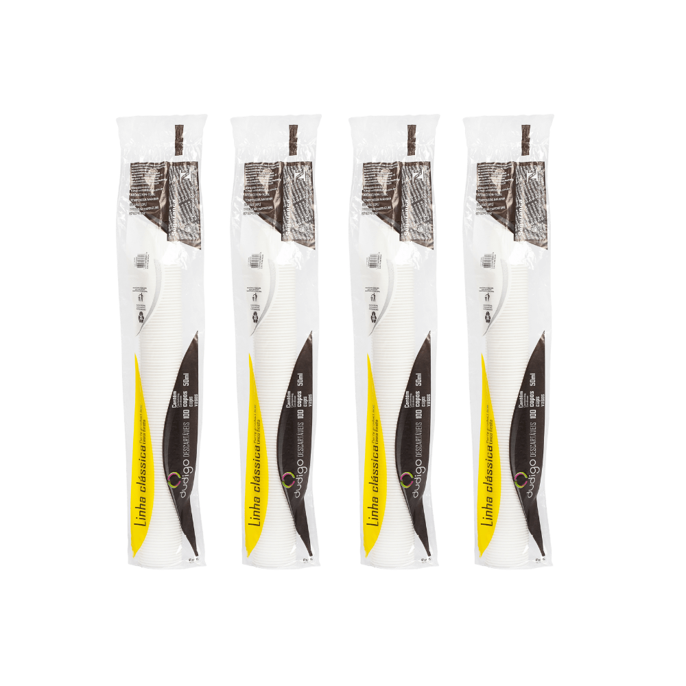 Kit Com 4 Pacotes de Copo 50ml Dudigo Branco PS - e - dona
