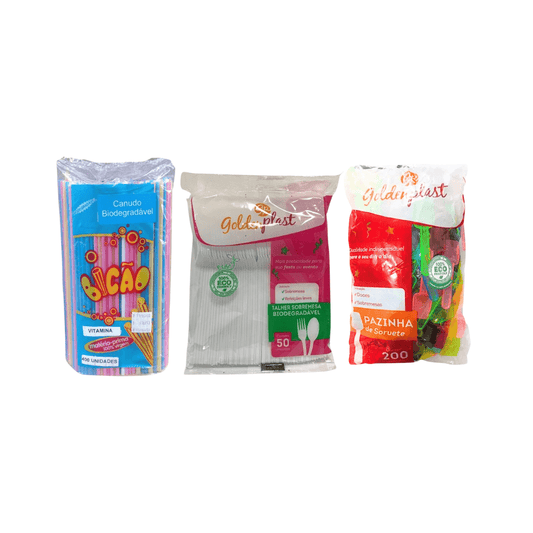 Kit Completo para Sobremesas e Bebidas – Canudo Bicão Colorido, Colher Sobremesa e Pazinha de Sorvete - e - dona