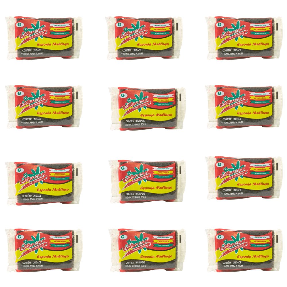 Kit de 12 Pacotes de Esponjas Dupla Face Multiuso Esponflora G - e - dona