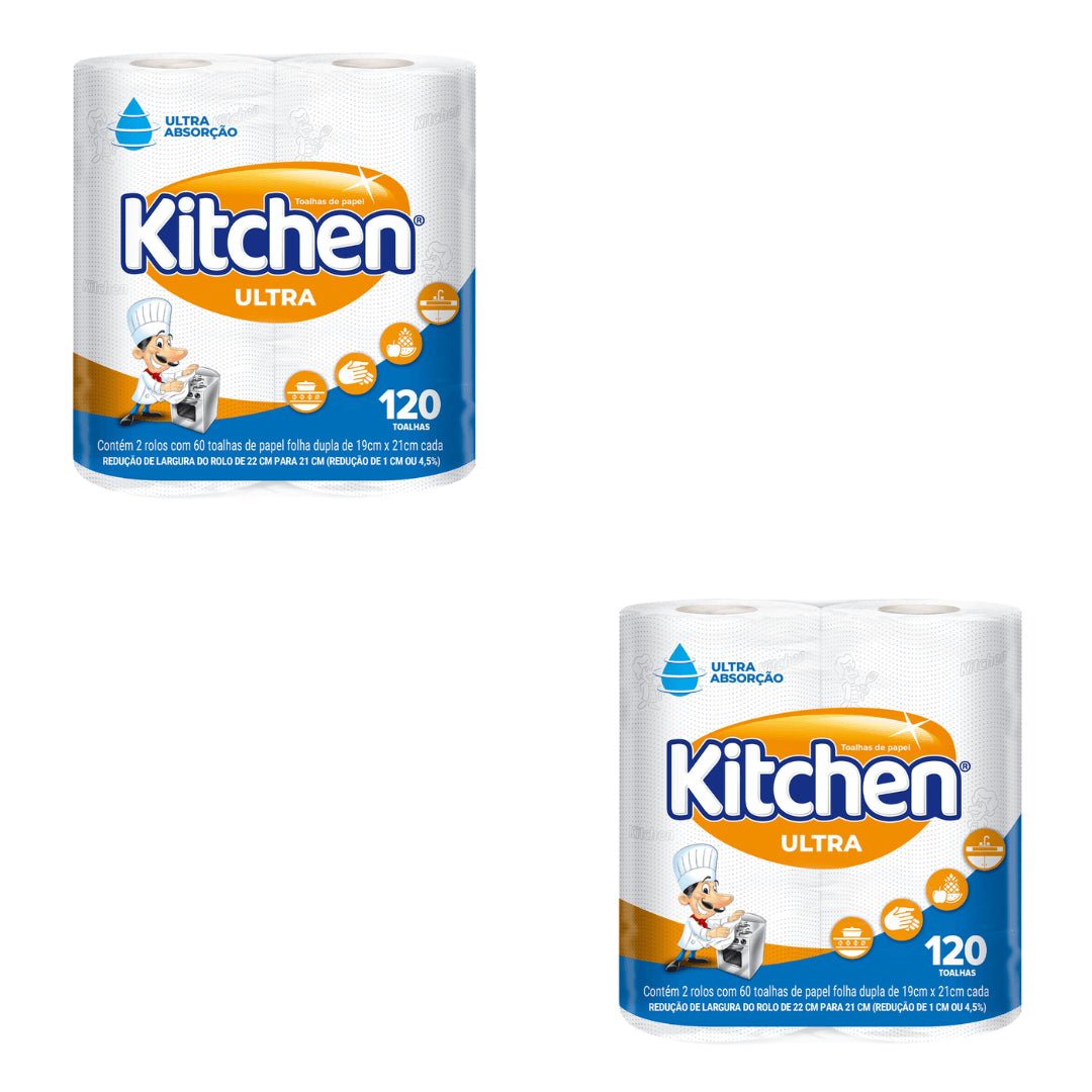 Kit de 2 Pacotes de Papel Toalha para cozinha Kitchen com 2 rolos - e - dona