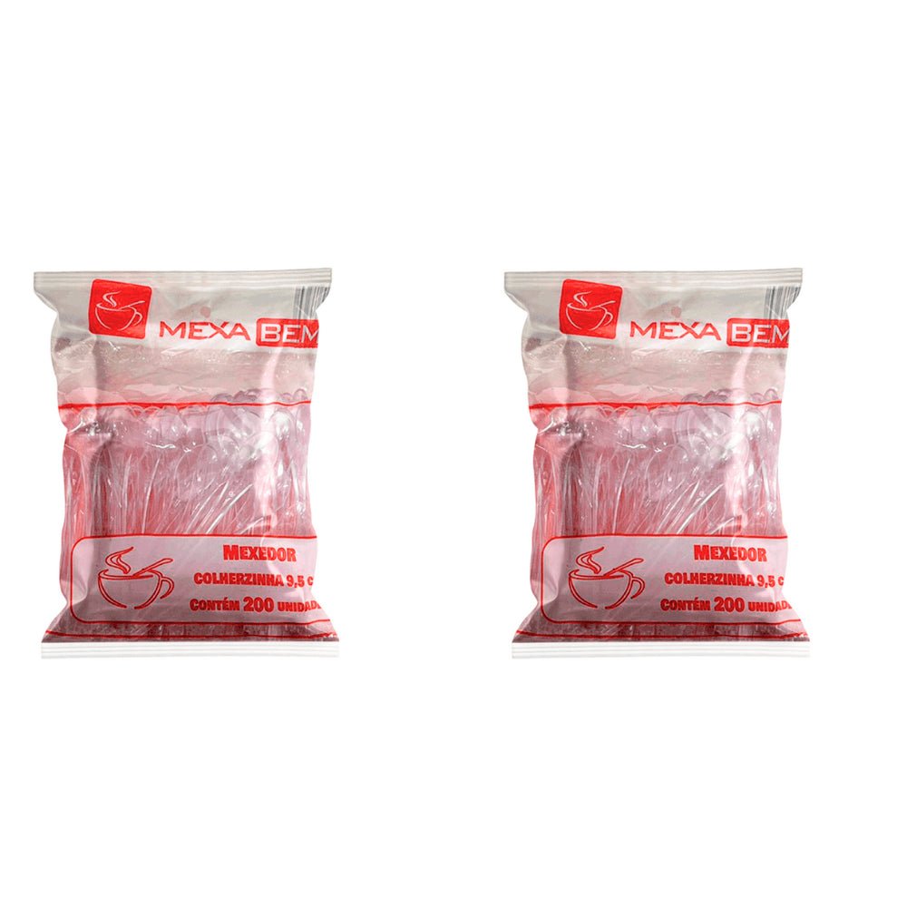Kit de Colher Mexedora para Café com 9,5cm Cristal Mexa Bem 2 Pacotes com 200 unidades - e - dona