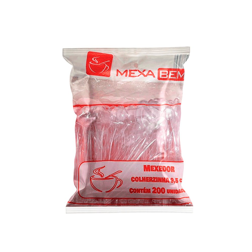 Kit de Colher Mexedora para Café com 9,5cm Cristal Mexa Bem 2 Pacotes com 200 unidades - e - dona