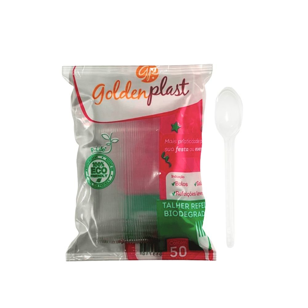 Kit de Colher para Refeição Linha Leve Biodegradável 15,5cm Cristal GoldenPlast 3 pacotes com 50 unidades - e - dona