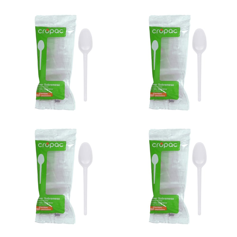 Kit de Colher para Sobremesa 12,2cm Branca Cropac 4 Pacotes com 50 unidades - e - dona