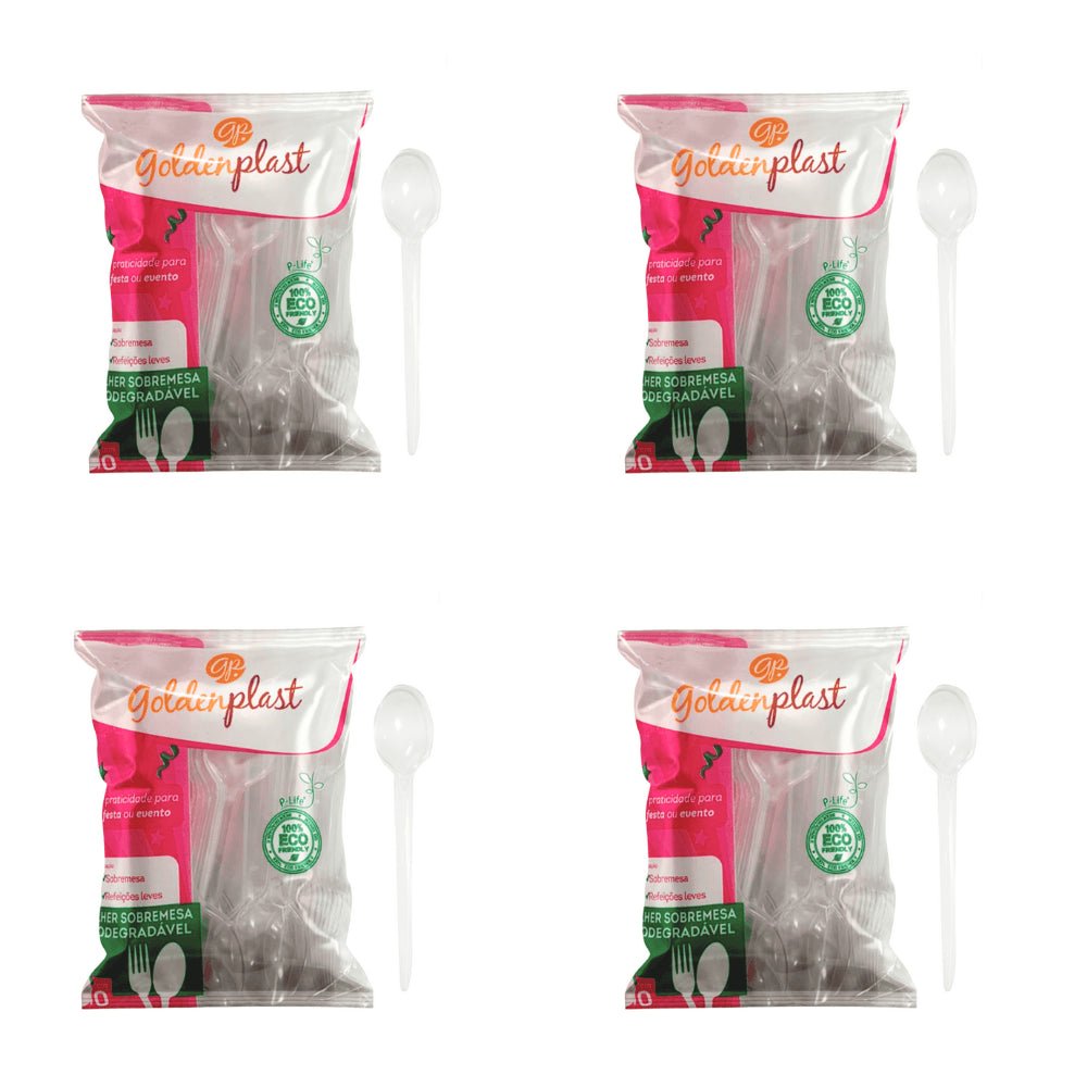 Kit de Colher para Sobremesa 12,2cm Cristal Goldenplast 4 Pacotes com 50 unidades - e - dona