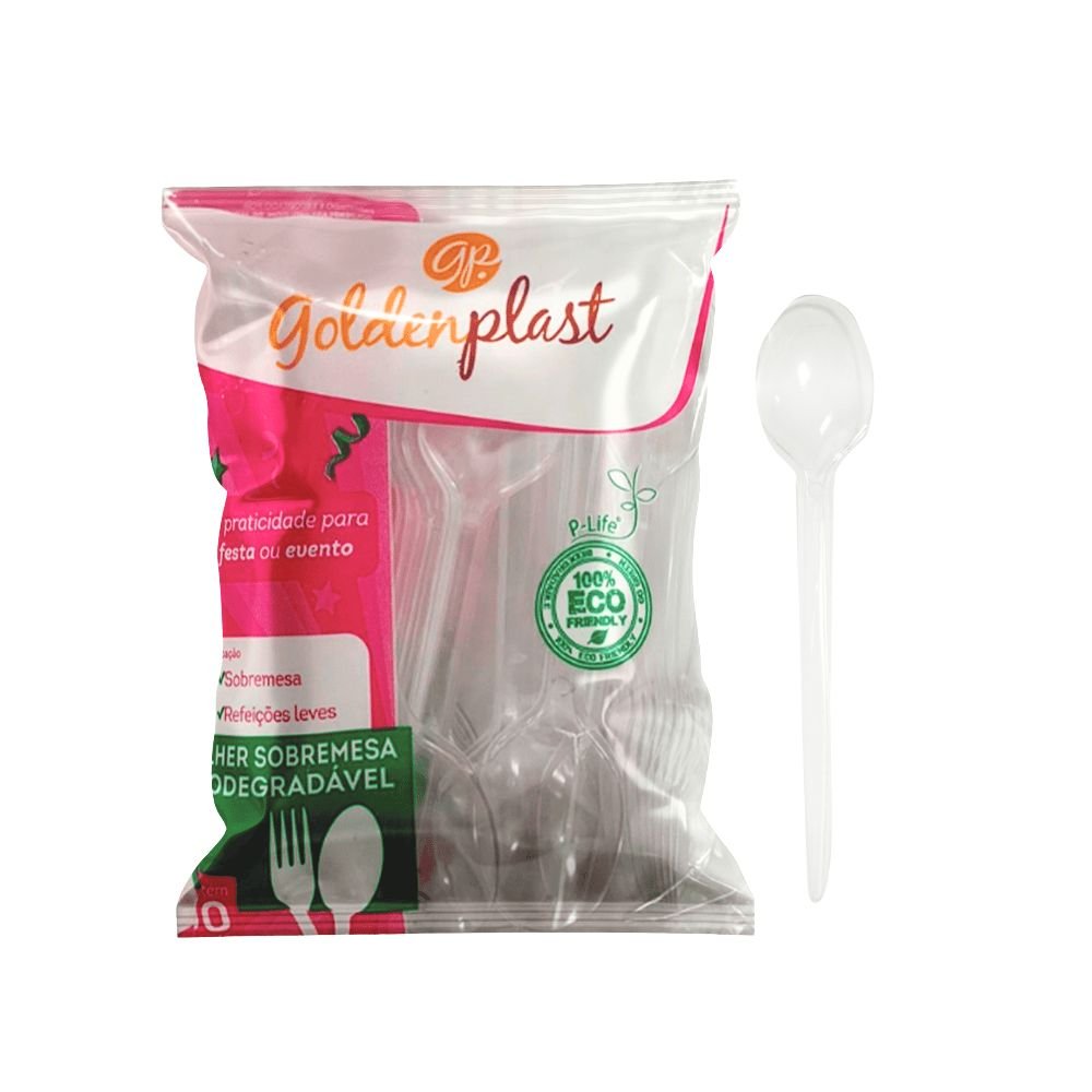 Kit de Colher para Sobremesa 12,2cm Cristal Goldenplast 4 Pacotes com 50 unidades - e - dona