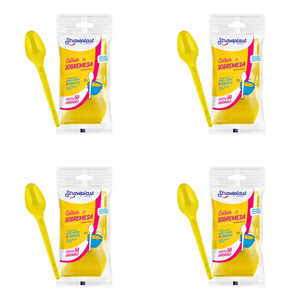 Kit de Colher para Sobremesa 12,35cm Amarela Strawplast 4 Pacotes com 50 unidades - e - dona