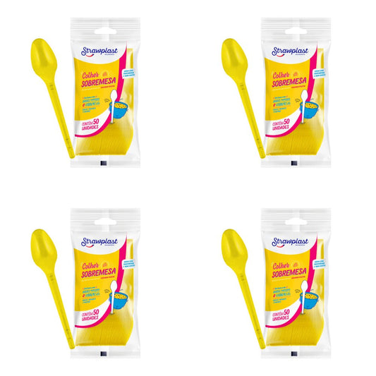 Kit de Colher para Sobremesa 12,35cm Amarela Strawplast 4 Pacotes com 50 unidades - e - dona