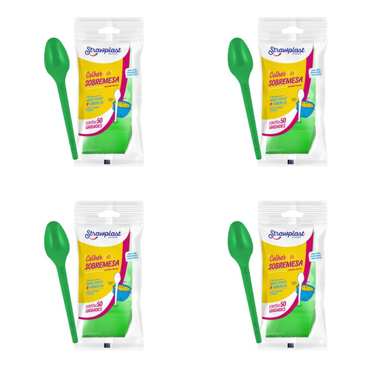 Kit de Colher para Sobremesa 12,35cm Verde Strawplast 4 Pacotes com 50 unidades - e - dona
