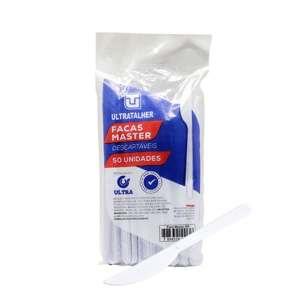 Kit de Faca para Refeição 18cm Branca Reforçada Ultra 2 Pacotes com 50 unidades - e - dona