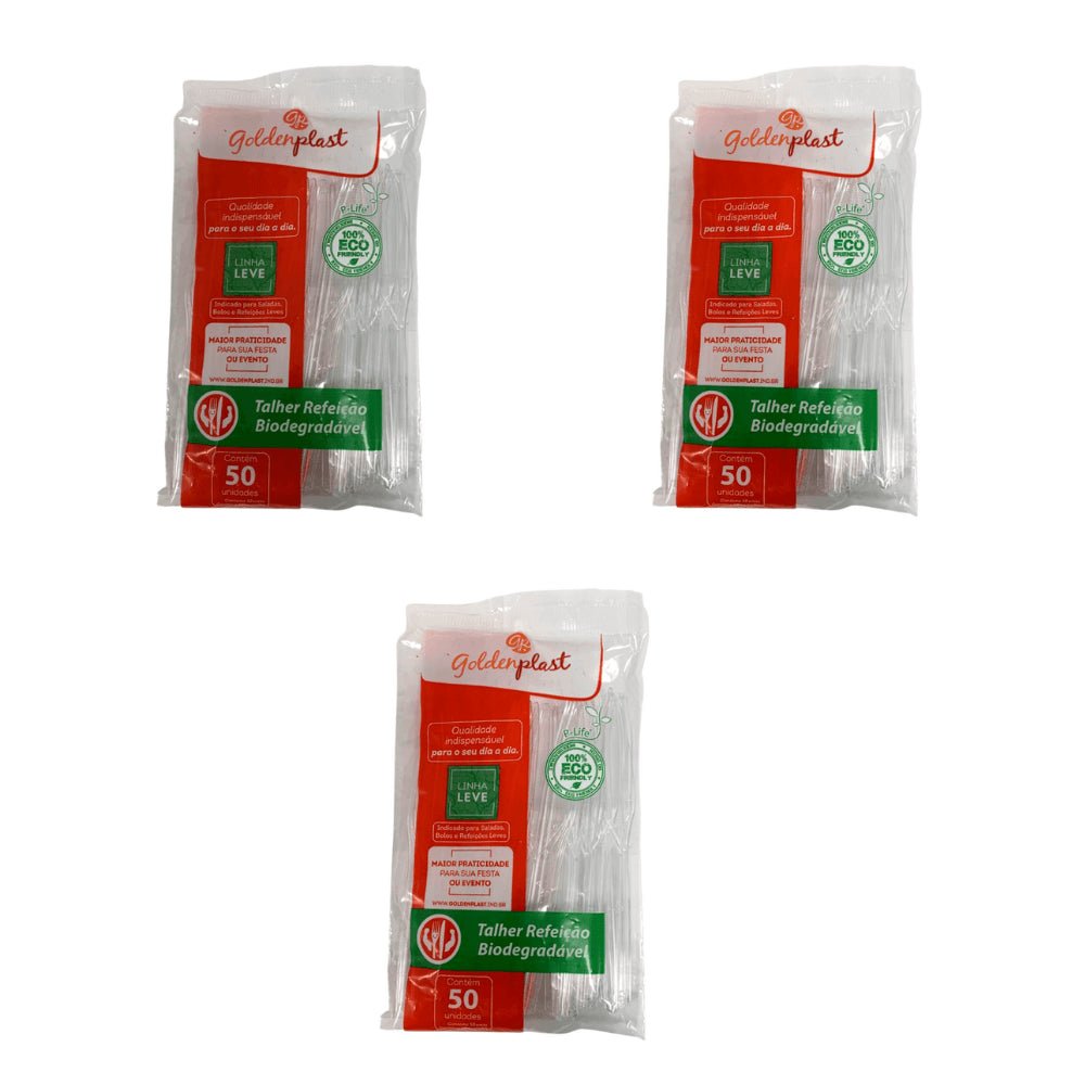 Kit de Faca para Refeição Leve 15cm Transparente Goldenplast 3 Pacotes com 50 unidades - e - dona
