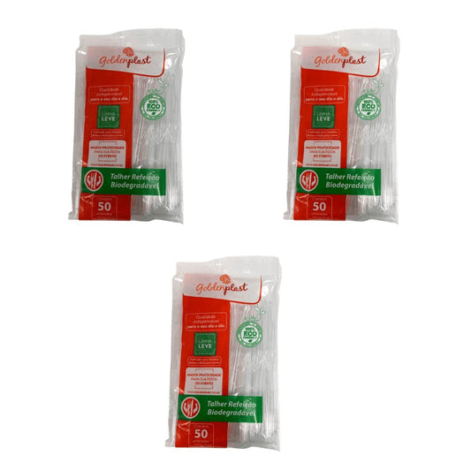 Kit de Faca para Refeição Leve 15cm Transparente Goldenplast 3 Pacotes com 50 unidades - e - dona