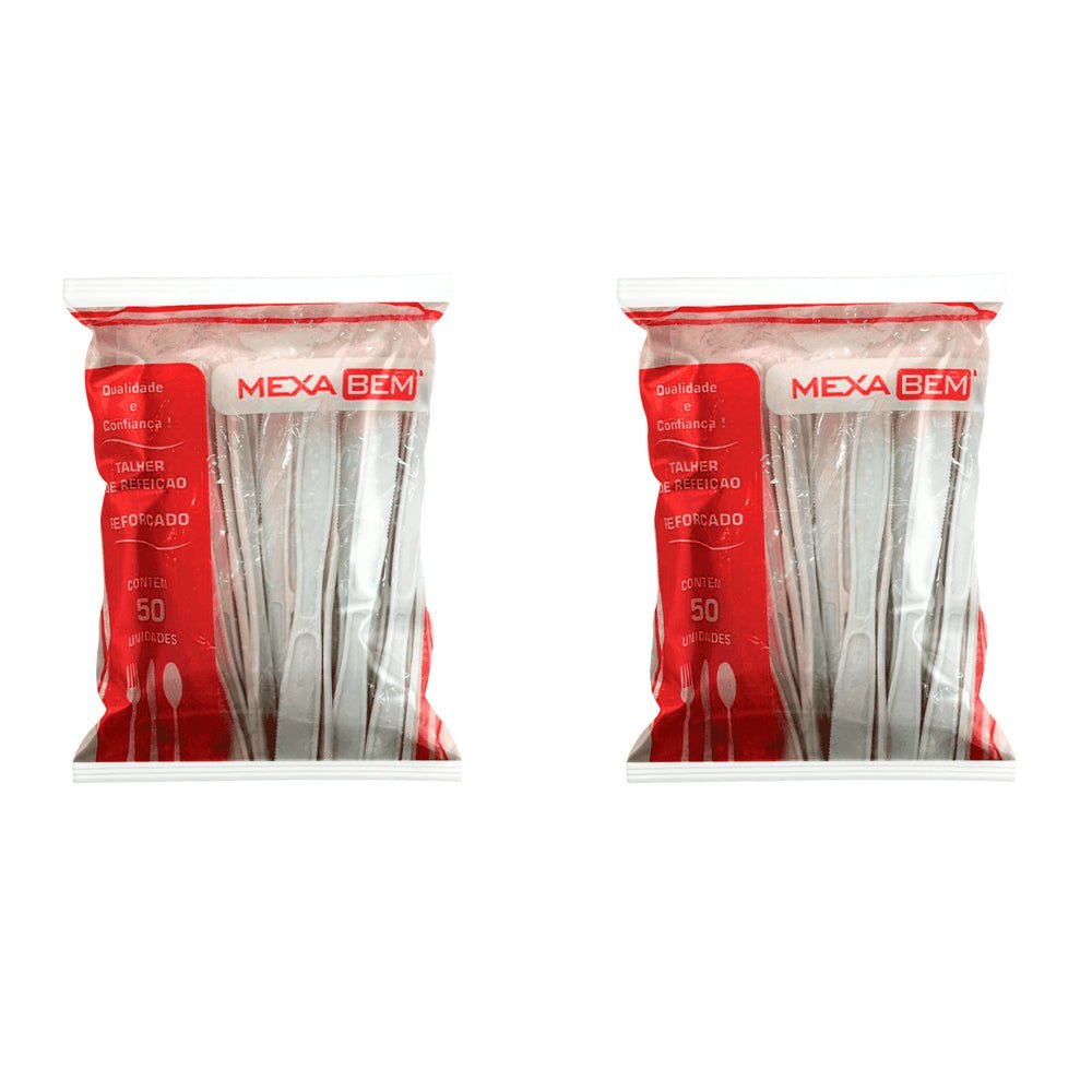 Kit de Faca para Refeição Reforçada 17,7cm Cristal Branca Mexa Bem 2 Pacotes com 50 unidades - e - dona