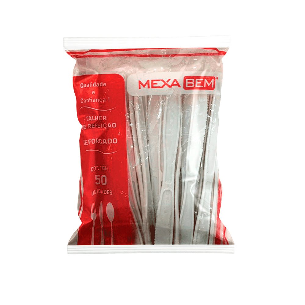 Kit de Faca para Refeição Reforçada 17,7cm Cristal Branca Mexa Bem 2 Pacotes com 50 unidades - e - dona