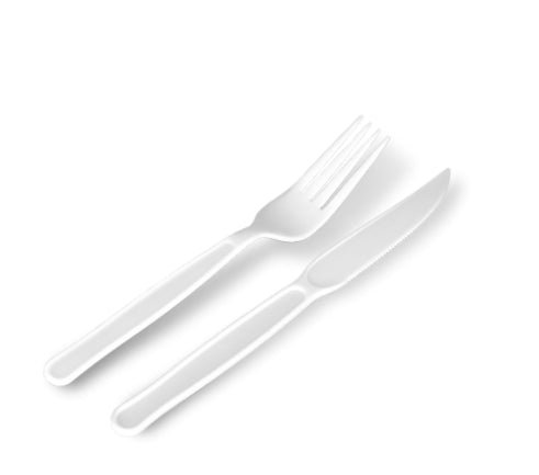 Kit de Garfo e Faca Reforçados 17,5cm Branco embalado individualmente Goldenplast com 50 unidades - e - dona