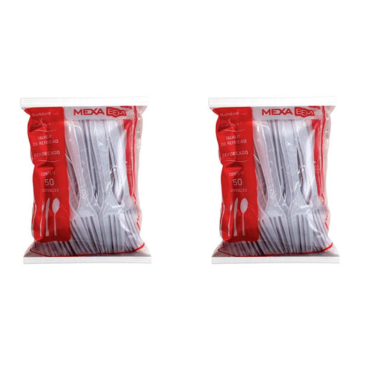 Kit de Garfo para Refeição Reforçado 17,7cm Cristal Mexa Bem 2 Pacotes com 50 unidades - e - dona
