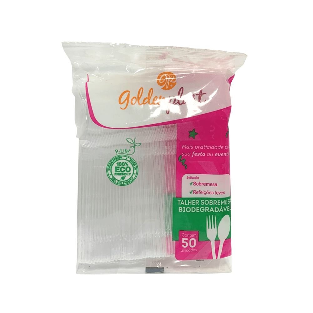 Kit De Garfo para Sobremesa 12,6cm Cristal Biodegradável Goldenplast 4 Pacotes com 50 unidades - e - dona