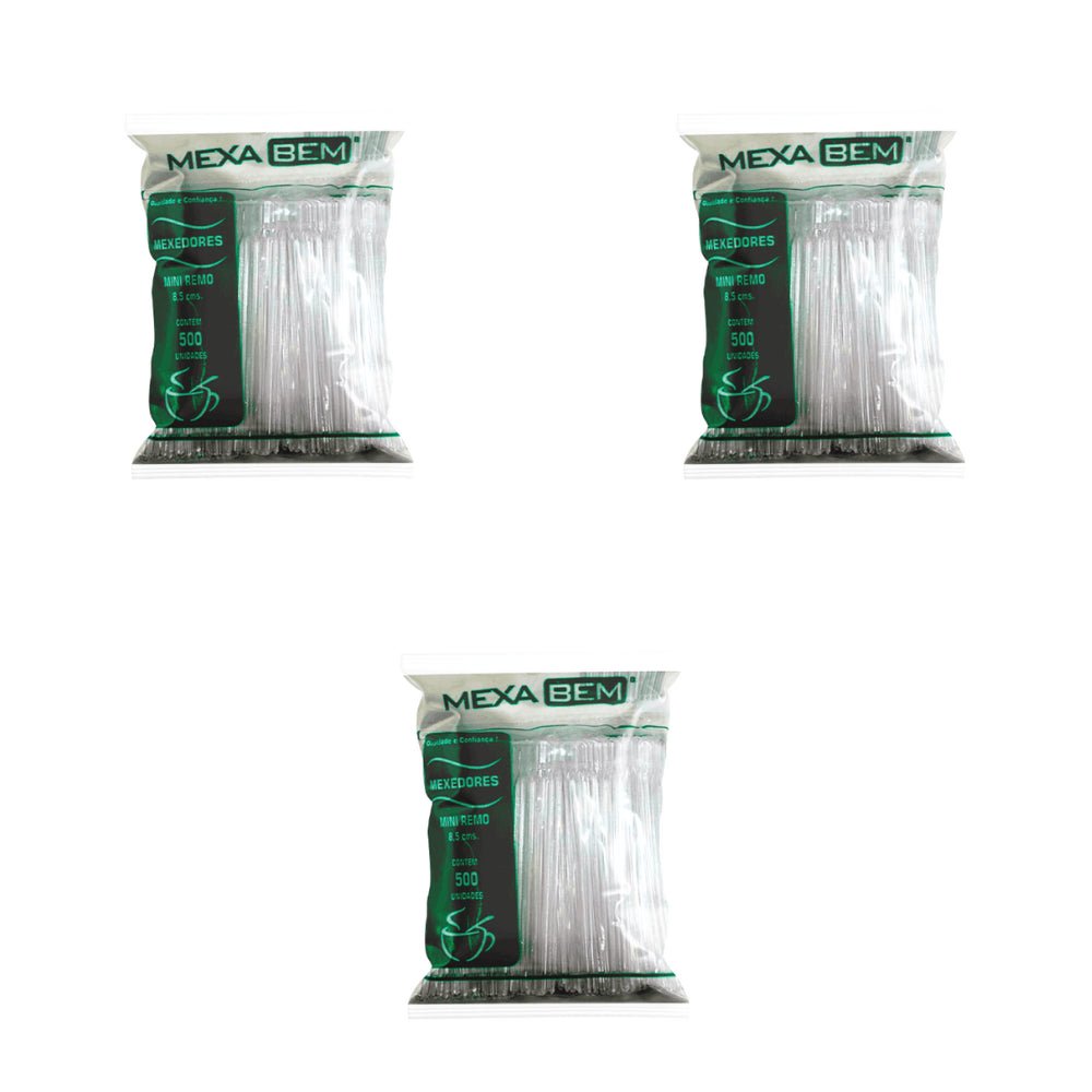 Kit de Palheta para café 8,5cm Cristal Mexa Bem 3 Pacotes com 500 unidades - e - dona