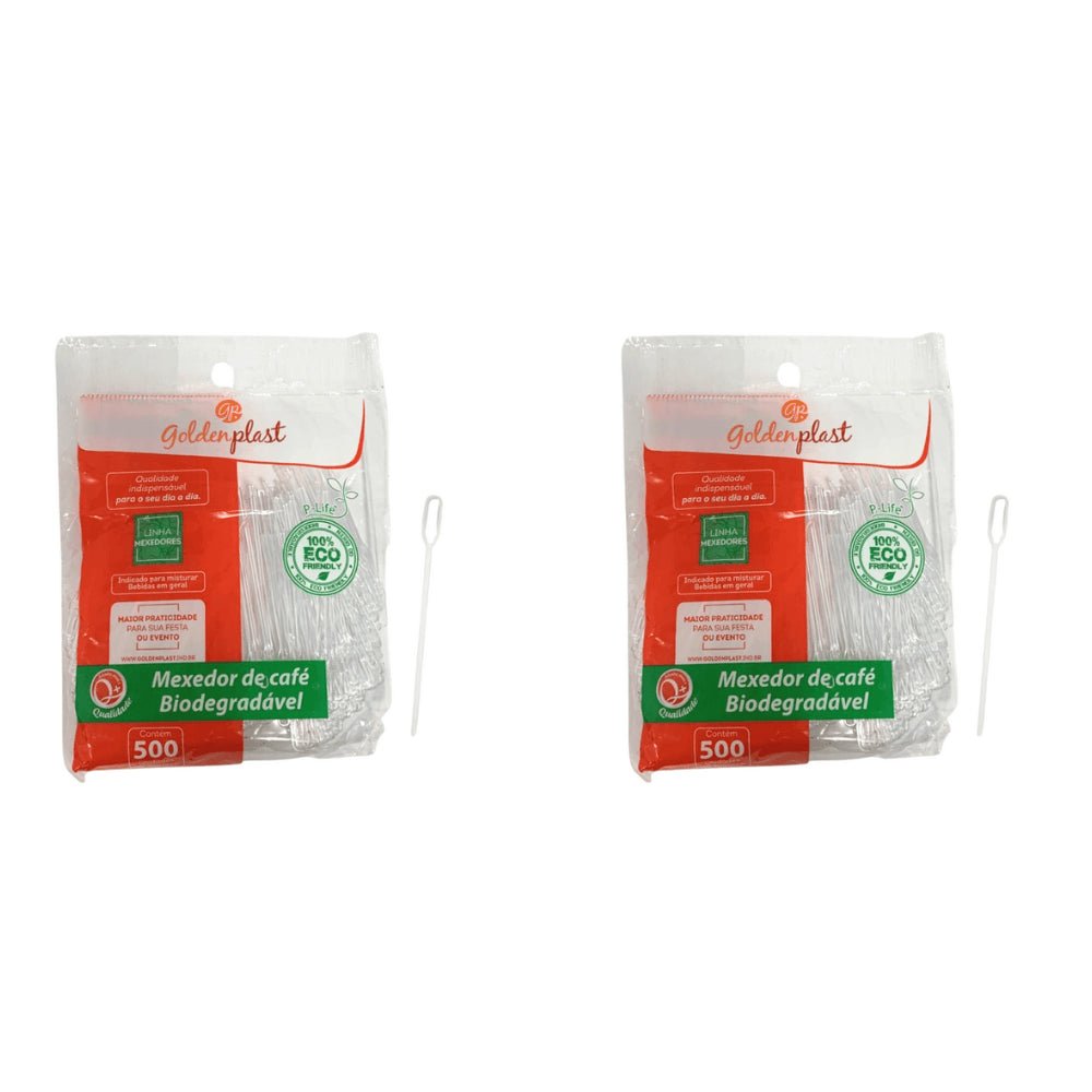 Kit de Palheta para Café 9cm Cristal Biodegradável GoldenPlast 2 Pacotes com 500 unidades - e - dona