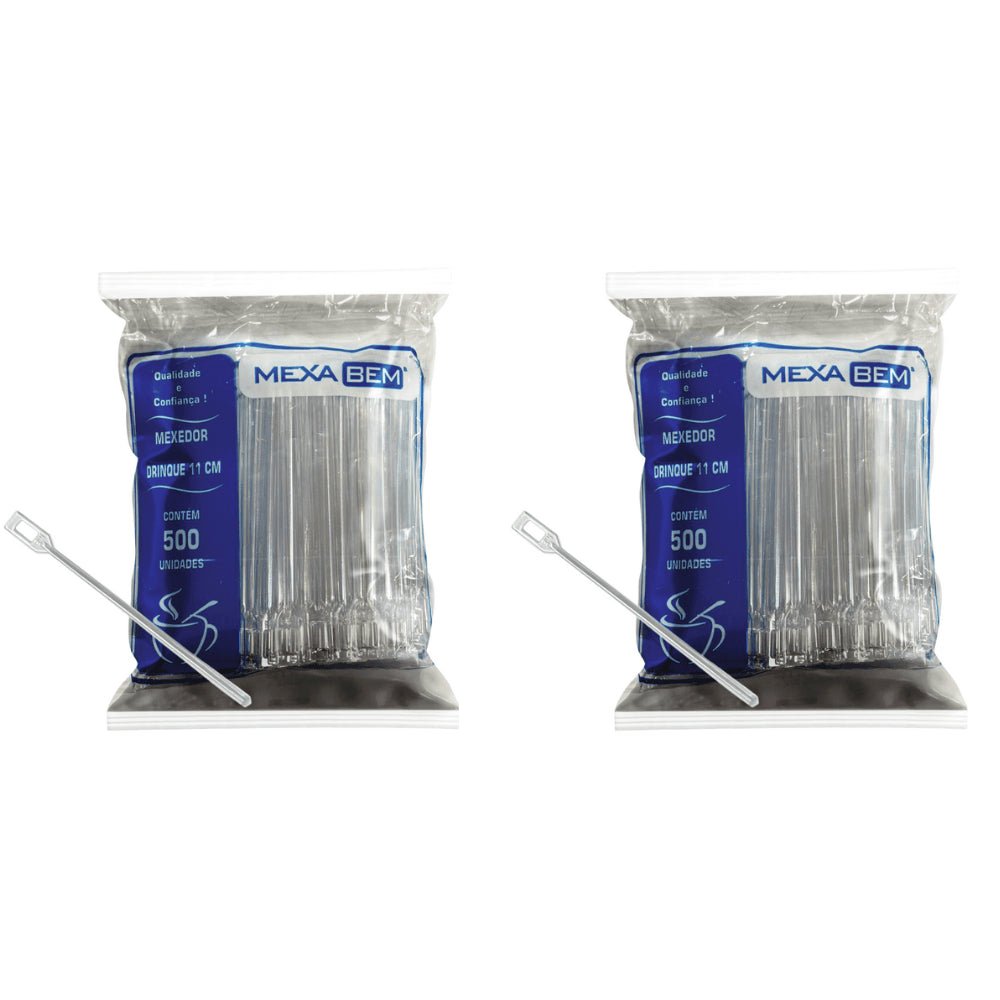 Kit de Palheta plástica para Drink 11cm Mexa Bem 2 Pacotes com 500 unidades - e - dona