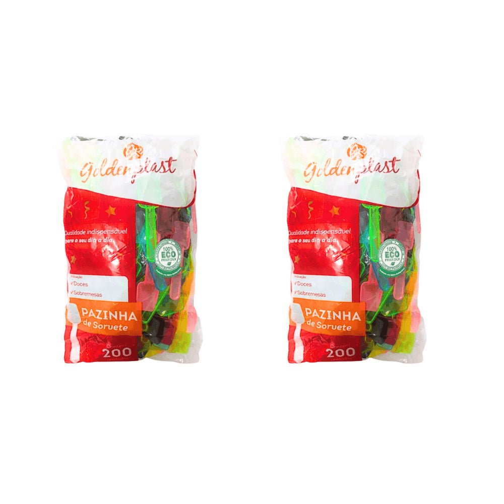 Kit de Pazinha de Sorvete Goldenplast Cores Sortidas 2 Pacotes com 200 unidades - e - dona