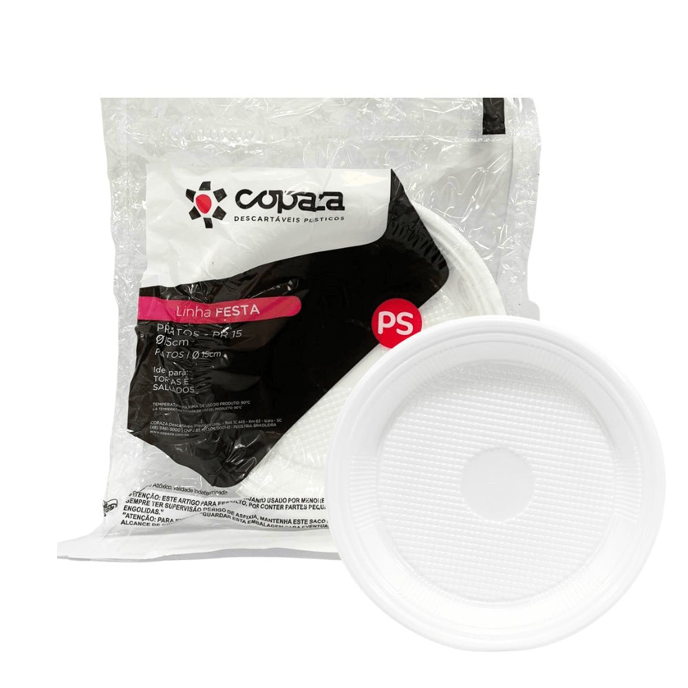 Kit de Prato Raso 15cm Branco para Sobremesa Copaza 10 Pacotes com 10 unidades - e - dona