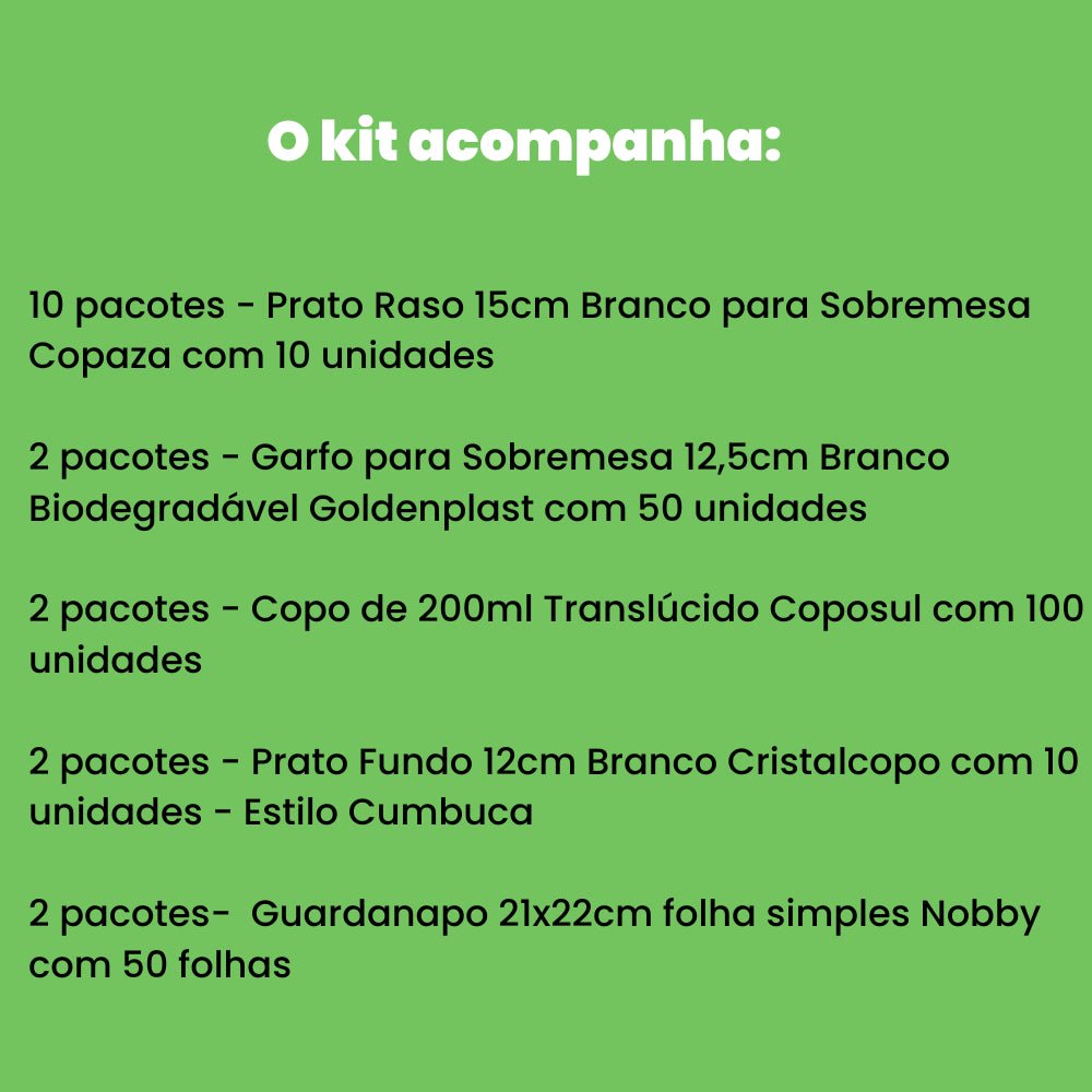 Kit Descartável de Festa branco para até 100 pessoas com 422 peças - e - dona