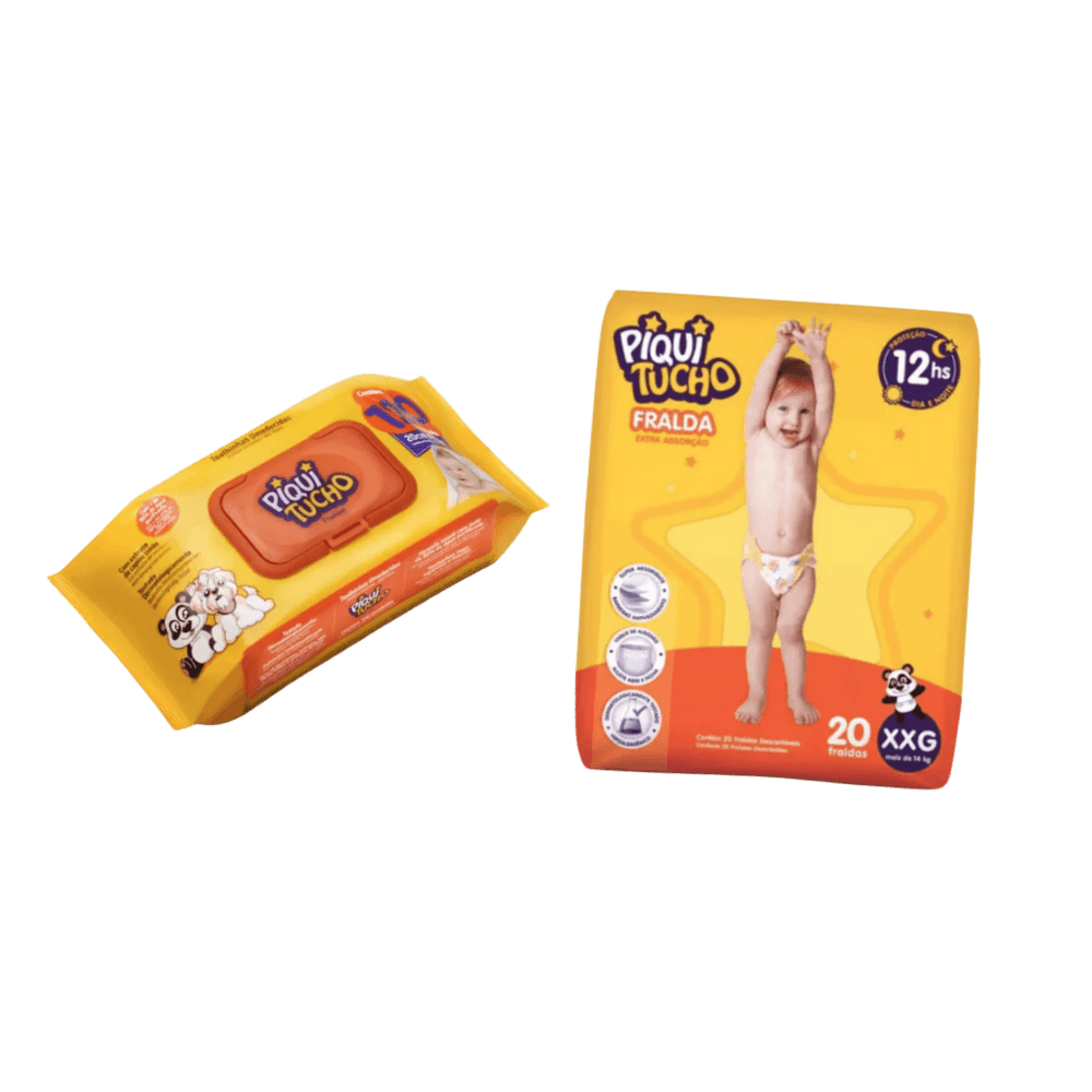 Kit Fralda Cremer Piquitucho Mega XXG + Lenço Umedecido Piquitinho Premium com 120 Unidades - e - dona