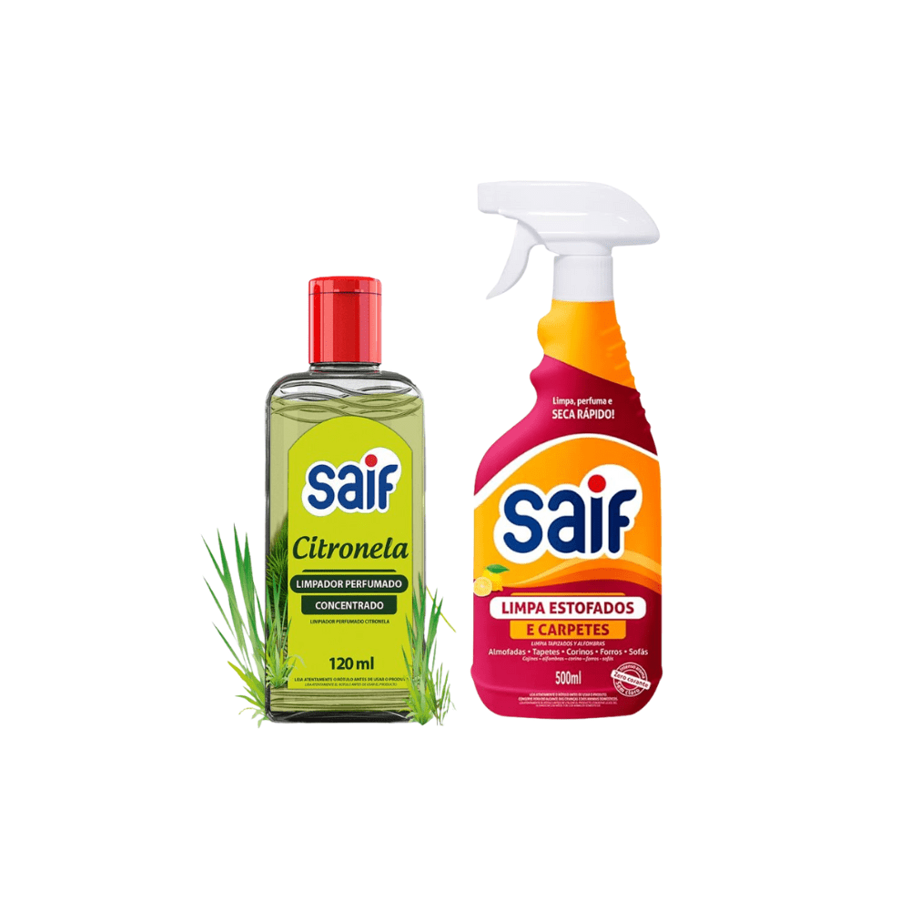 Kit Limpador Perfumado Citronela 120ml + Limpa Estofado 500ml Spray Saif - e - dona
