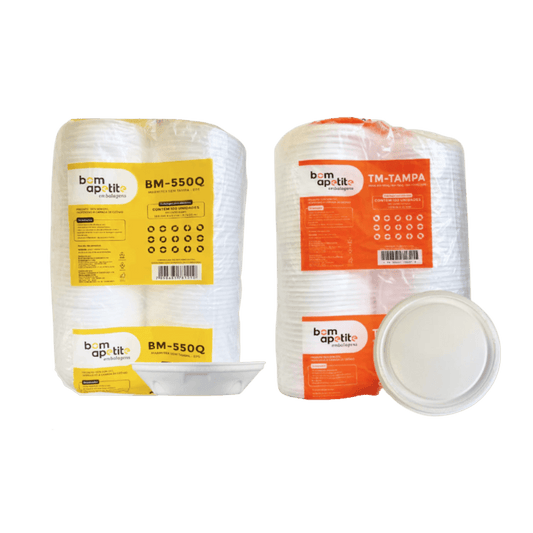 Kit Marmitex Isopor 500ml Bom Apetite com Tampa – 100 Unidades Cada - e - dona