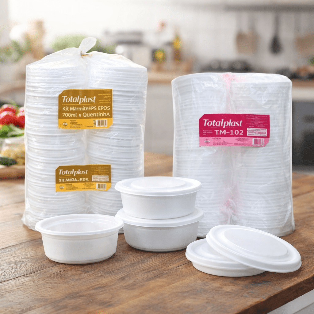 Kit Marmitex Isopor 750ml Total Plast com Tampa – 100 Unidades Cada - e - dona