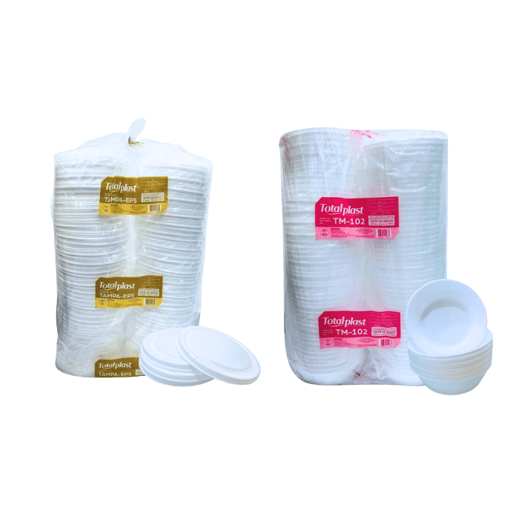 Kit Marmitex Isopor 750ml Total Plast com Tampa – 100 Unidades Cada - e - dona