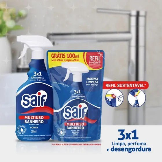 Kit Multiuso Banheiro Spray + Refil 500ml Saif - e - dona