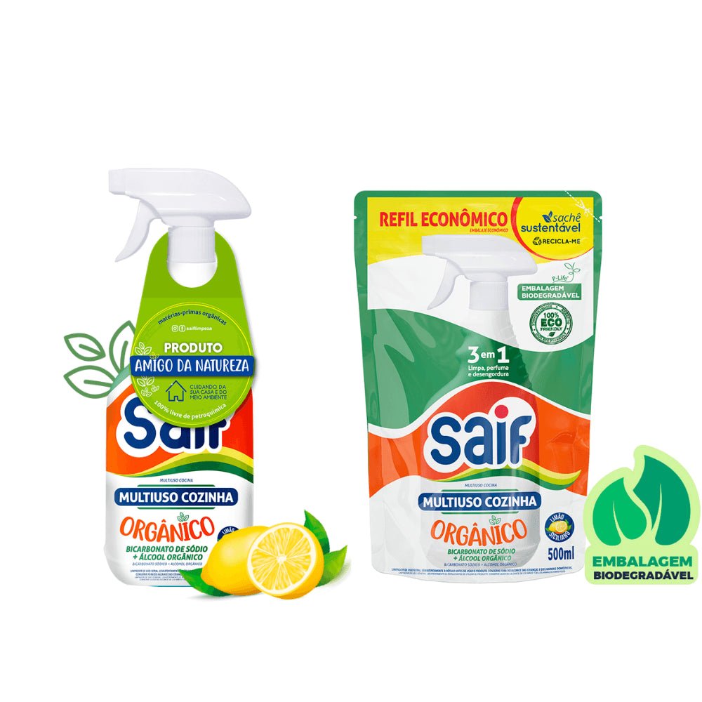 Kit Multiuso Cozinha Orgânico Gatilho 500ml Saif + Sachê 500ml Saif - e - dona